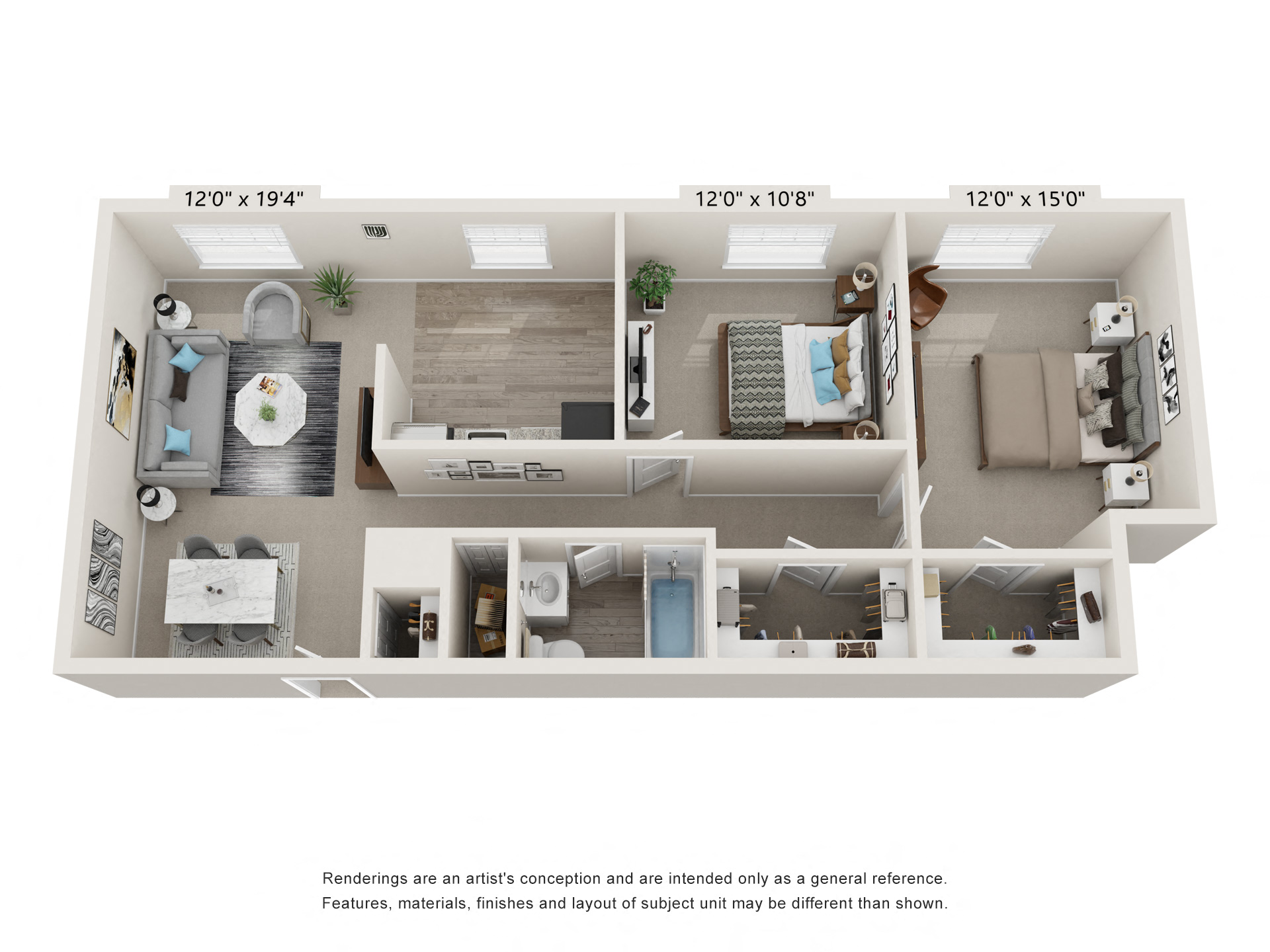 Floor plan for 2 beds, 1 bath, 820 sqft